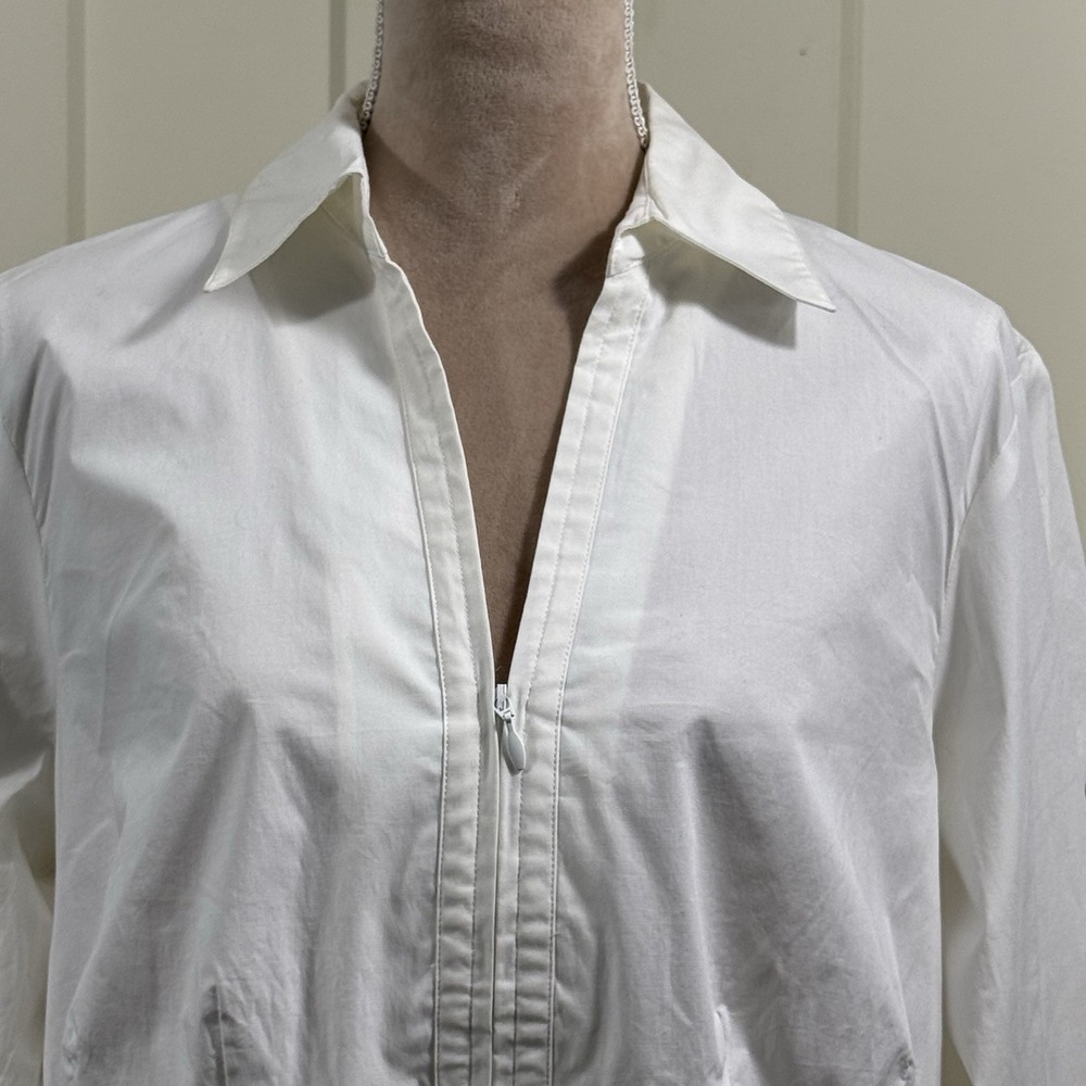 Coldwater Creek Woman's 1X White Long Sleeve Zippered Blouse Lace Overlay - Picture 4 of 16